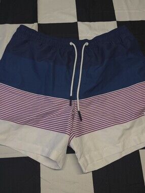 American Eagle Outfitters Blue Red White Striped Swim Trunks